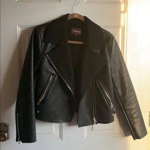 Black faux motto leather jacket